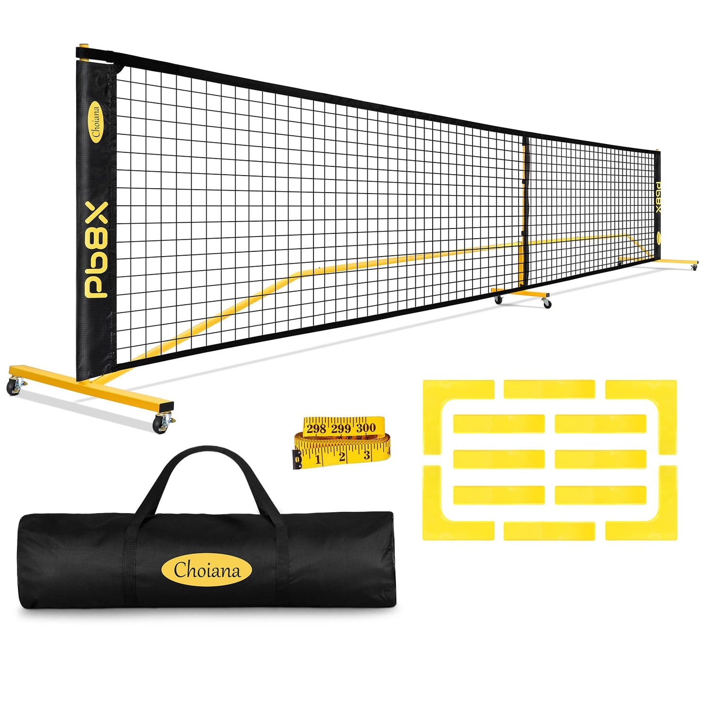 Choiana Pickleball Net with Wheels, Pickle Ball Net Portable Outdoor with 22ft Regulation Size Net, Court Markers, Durable Frame PE Knited Pickleball Practice Net System for Backyard Driveway