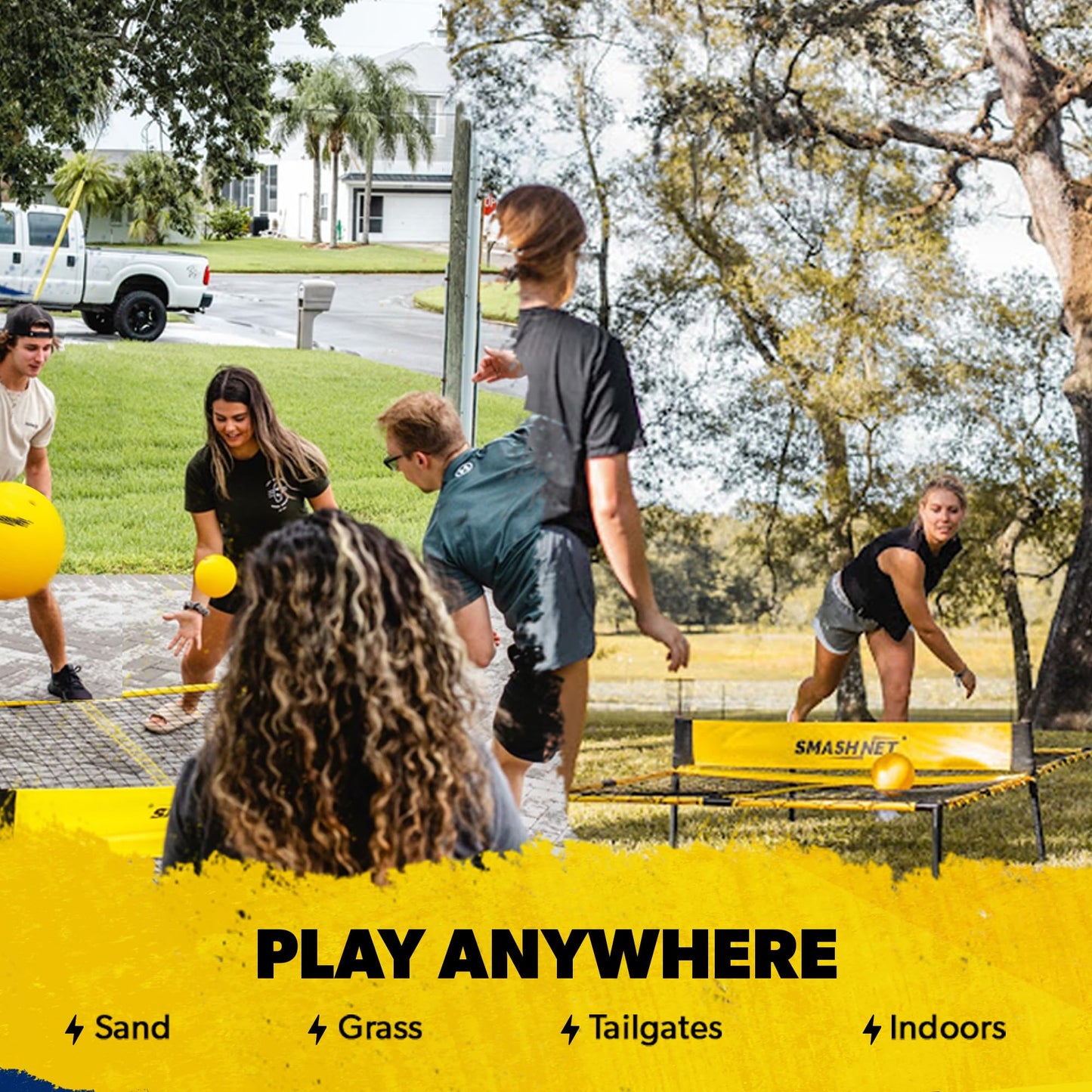 SMASHNET Outdoor Family Game - Sport Games for Adults and Family - Portable Volleyball/Table Tennis Net for Backyard & Parks, Quick Assemble and Durable, Epic Backyard Game for Kids and Adults