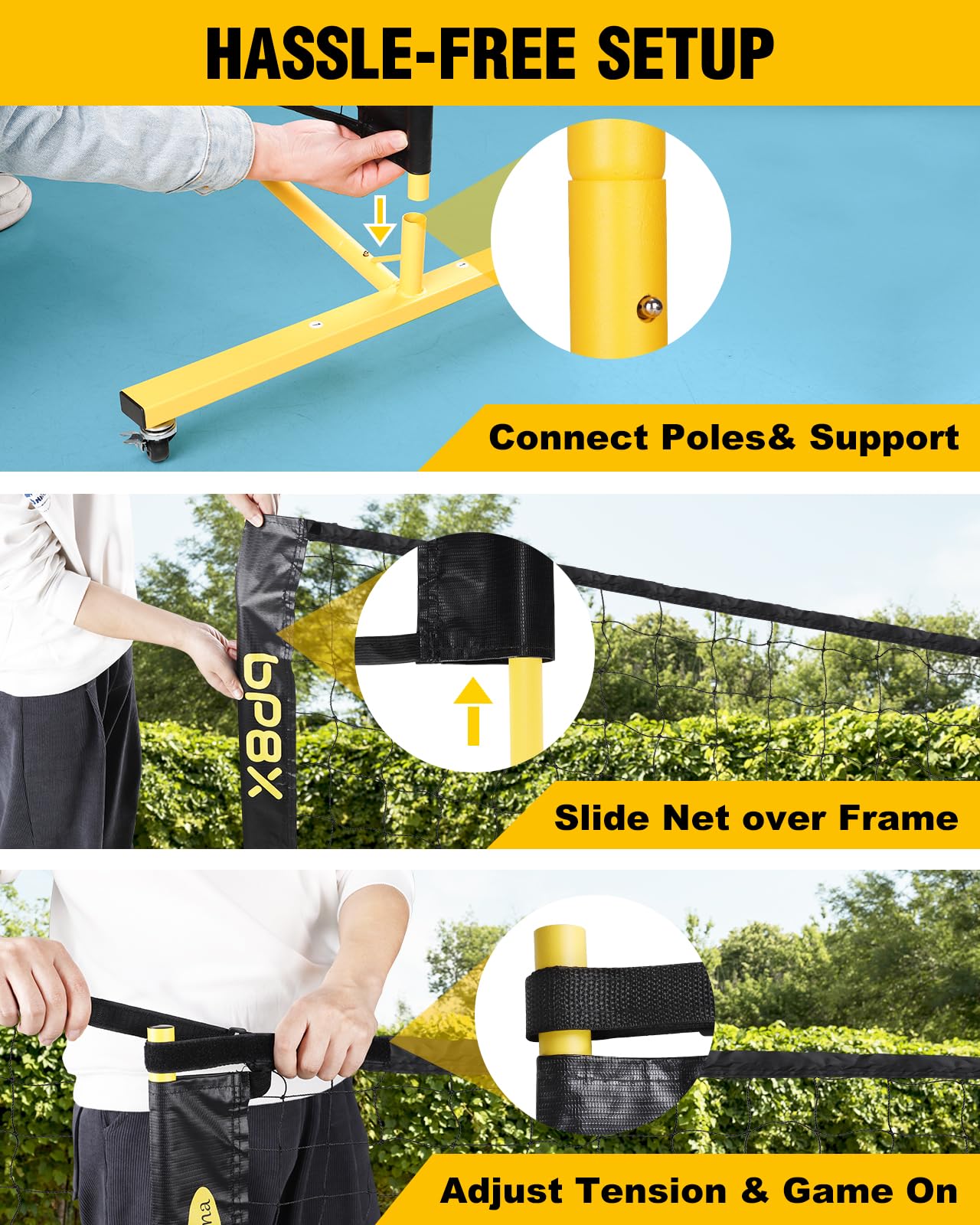 Choiana Pickleball Net with Wheels, Pickle Ball Net Portable Outdoor with 22ft Regulation Size Net, Court Markers, Durable Frame PE Knited Pickleball Practice Net System for Backyard Driveway