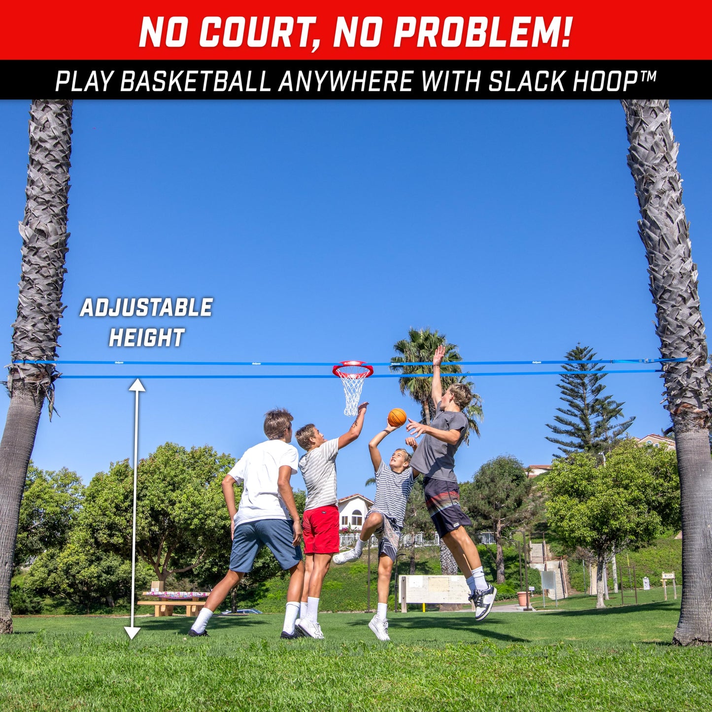 GoSports Slack Hoop Portable Basketball Game for Kids & Teens - Adjustable Height Outdoor Lawn, Beach, & Yard Game - Basketball Without a Court