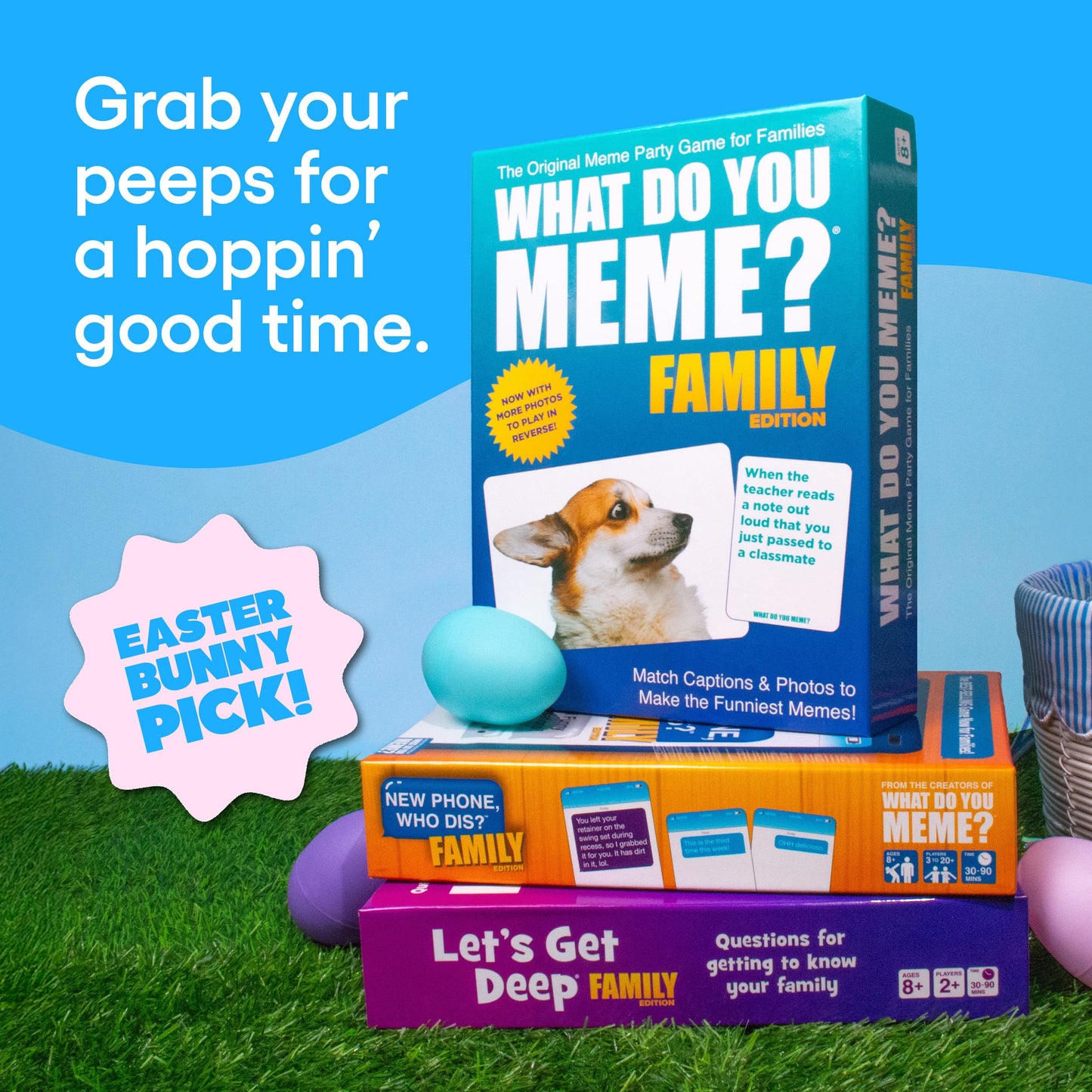 WHAT DO YOU MEME? New Phone, Who Dis? Family Edition - The Text Message Family Party Game, Easter Basket Stuffers