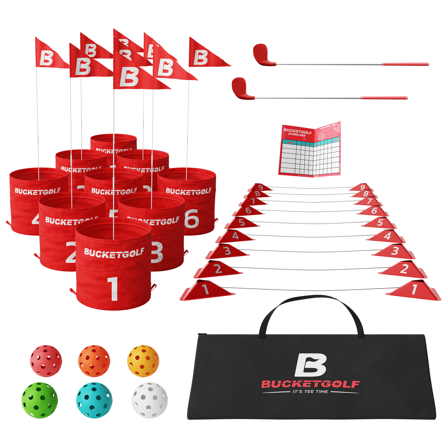 BucketGolf 9 Hole Set | Complete Outdoor Golf Game for All Ages | The Best Group Games