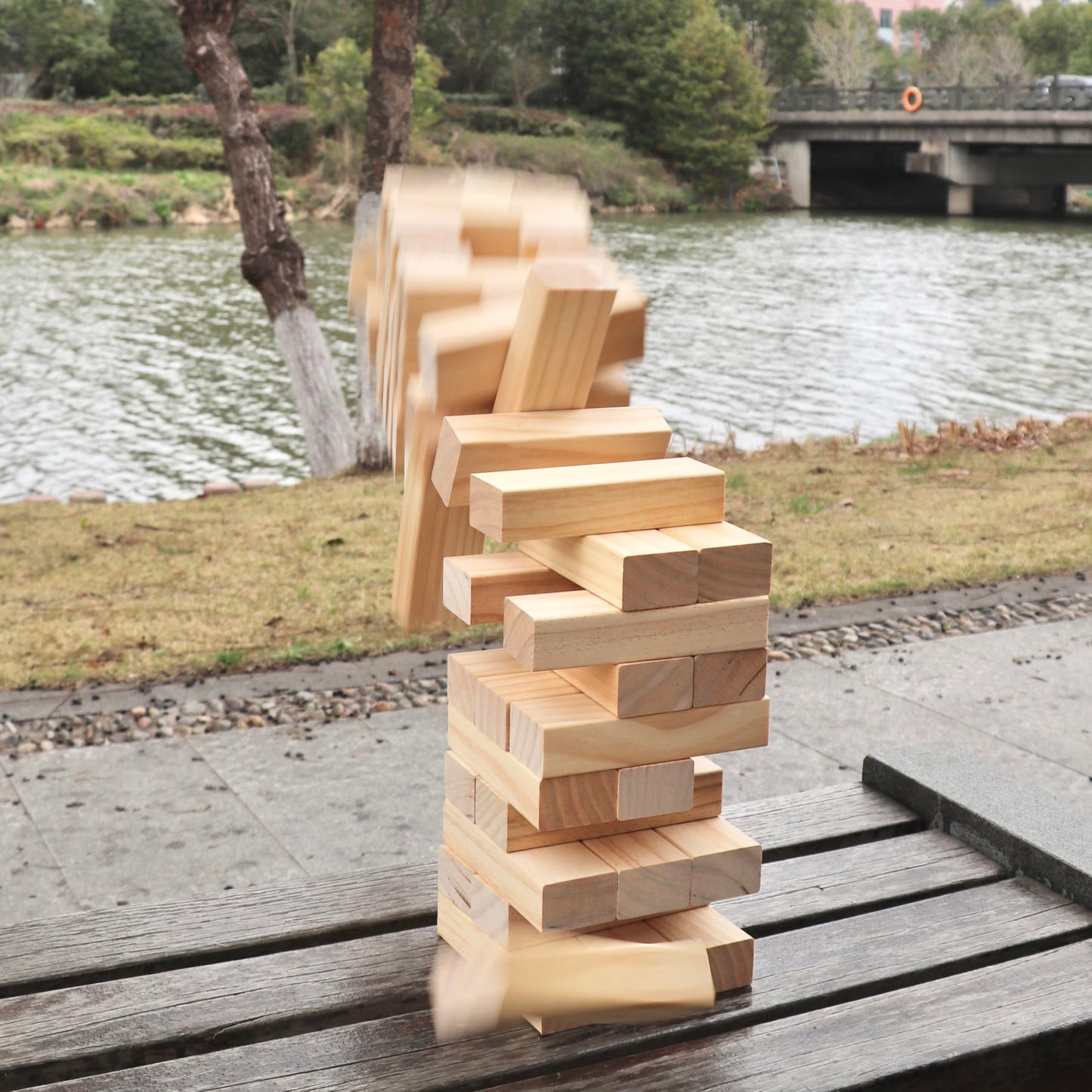 Outdoor Games Large Tower Game 54 Blocks Stacking Game - Includes Carry Bag and Scoreboard